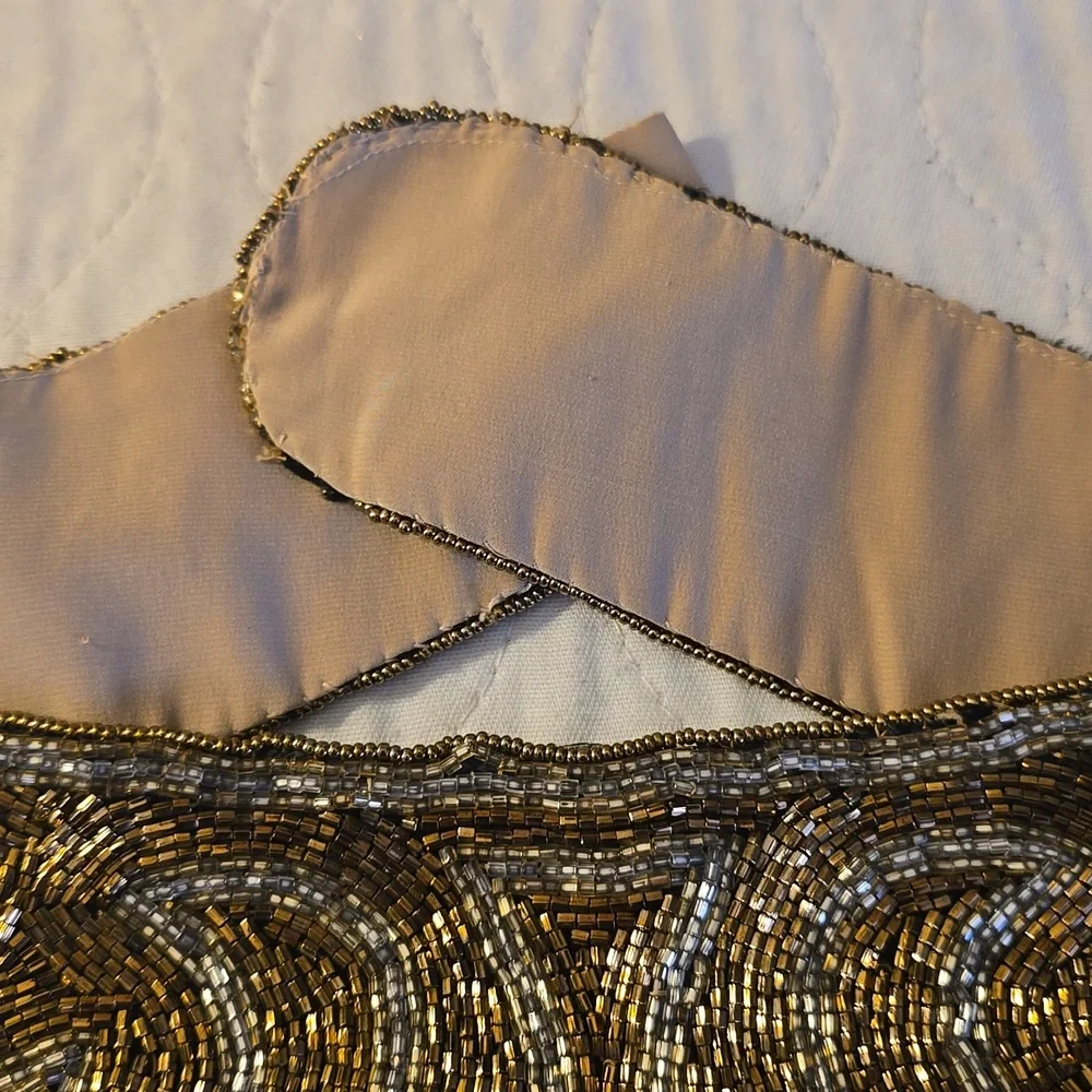 Bronze/Silver Beaded Belt Satin Back Handmade-Add to your Dresses or Gowns 26 in